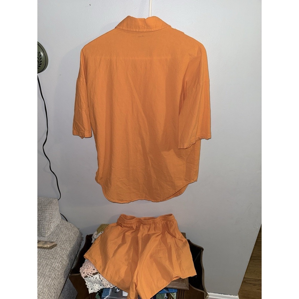 Orange‎ Button Down Shirt & Pull On Shorts Set Outfit Women's Small 100% Cotton - Picture 6 of 8